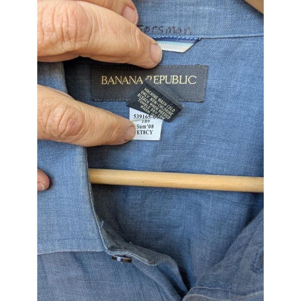 Banana Republic Linen Shirt Long Sleeve Blue Extra Large XL Y2K 2008